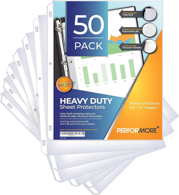Heavy-Duty Clear Page Protectors | 50-Pack Bulk Set