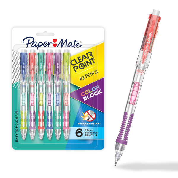 Paper Mate Clear point Mechanical Pencils | 6-Pack Assorted Colors