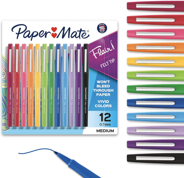 Paper Mate Flair Felt Tip Pens | 12-Pack Vibrant Colors